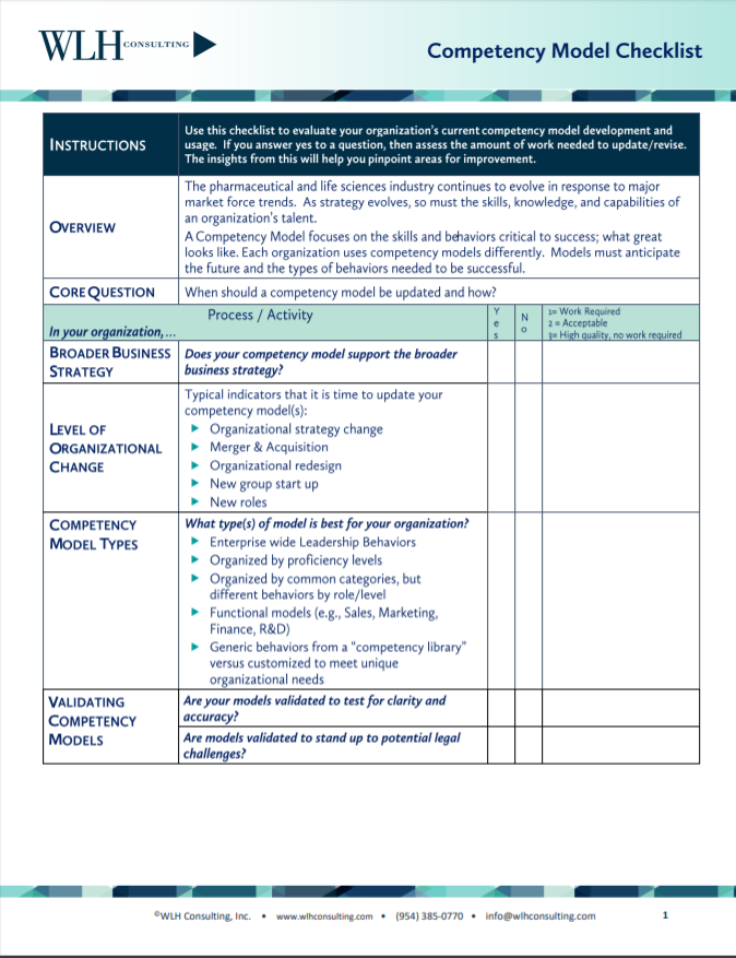 Competency Model Checklist WLH Learning Solutions
